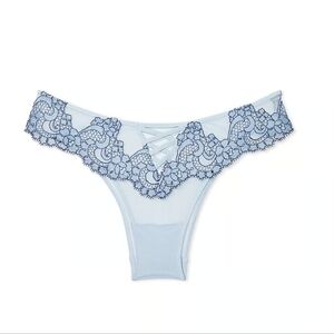 VICTORIA SECRET Boho Floral Embroidery Brazilian Panty. Faded Denim. Siz…